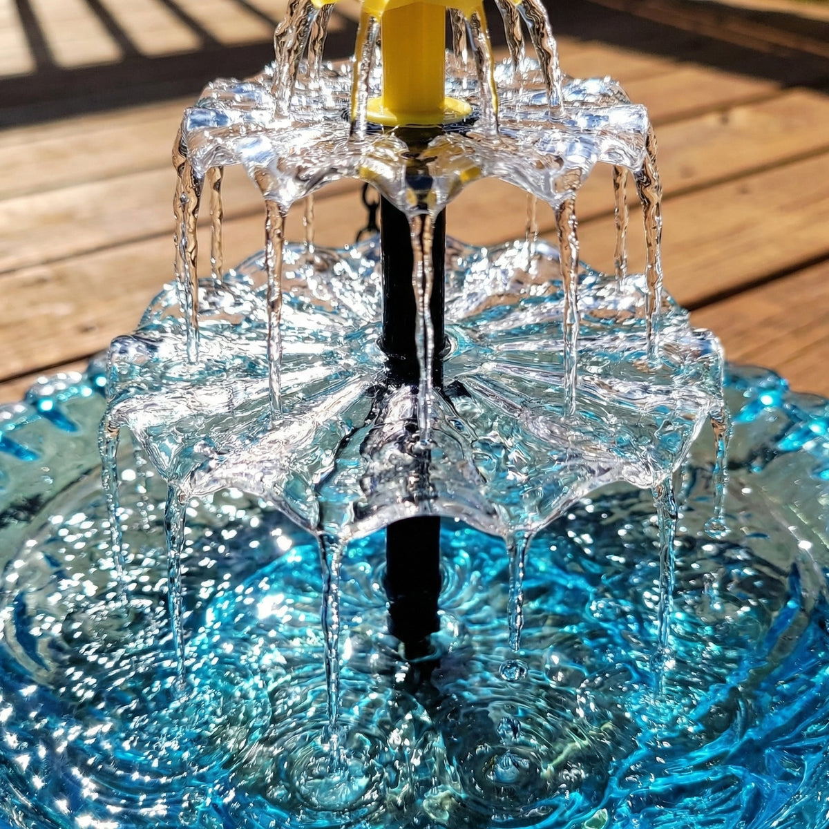 Solar Powered Outdoor Bird Bath with Cascading Water Feature in Glass for Patio and Backyard Wildlife | Thomler