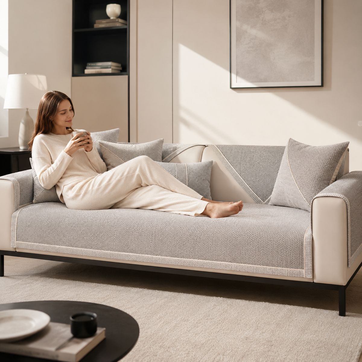 Quilted Non-Slip Sofa Cover with Latex Grip – Mix-and-Match Protection for Couch Seats, Backs & Arms