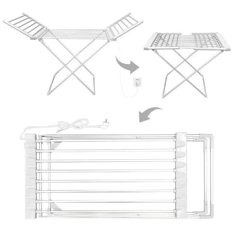 Collapsible Heated Drying Rack with Aluminum Warming Bars for Indoor Laundry