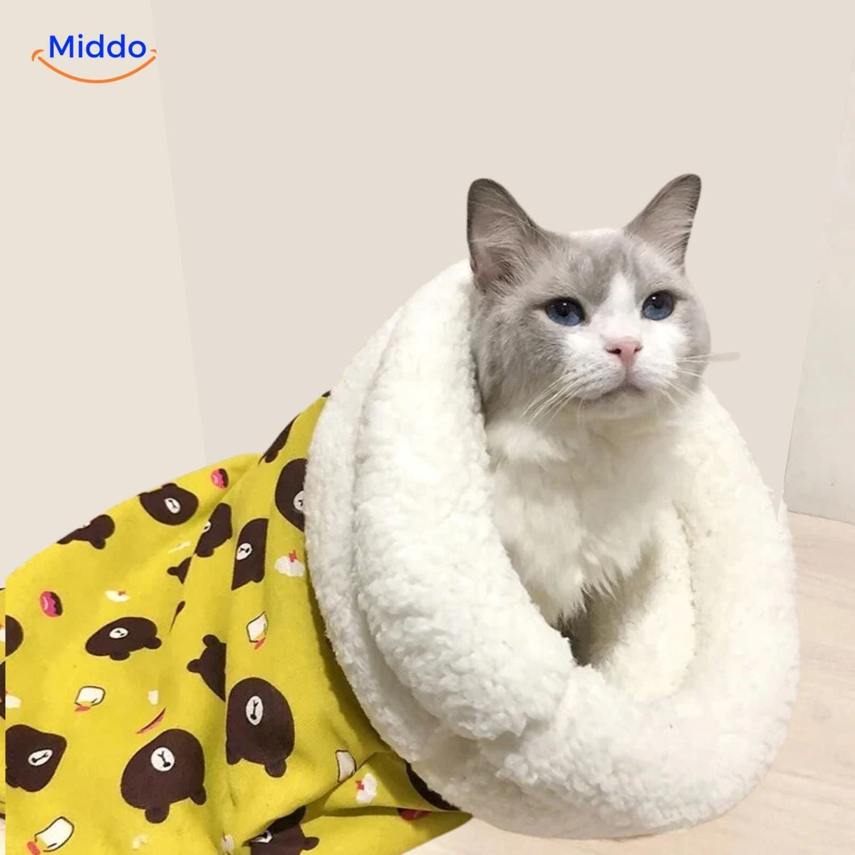 Enclosed Cat Sleeping Bag Bed – Plush Hooded Pet Cave for Warmth & Security