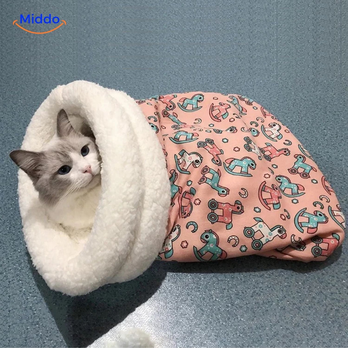 Enclosed Cat Sleeping Bag Bed – Plush Hooded Pet Cave for Warmth & Security