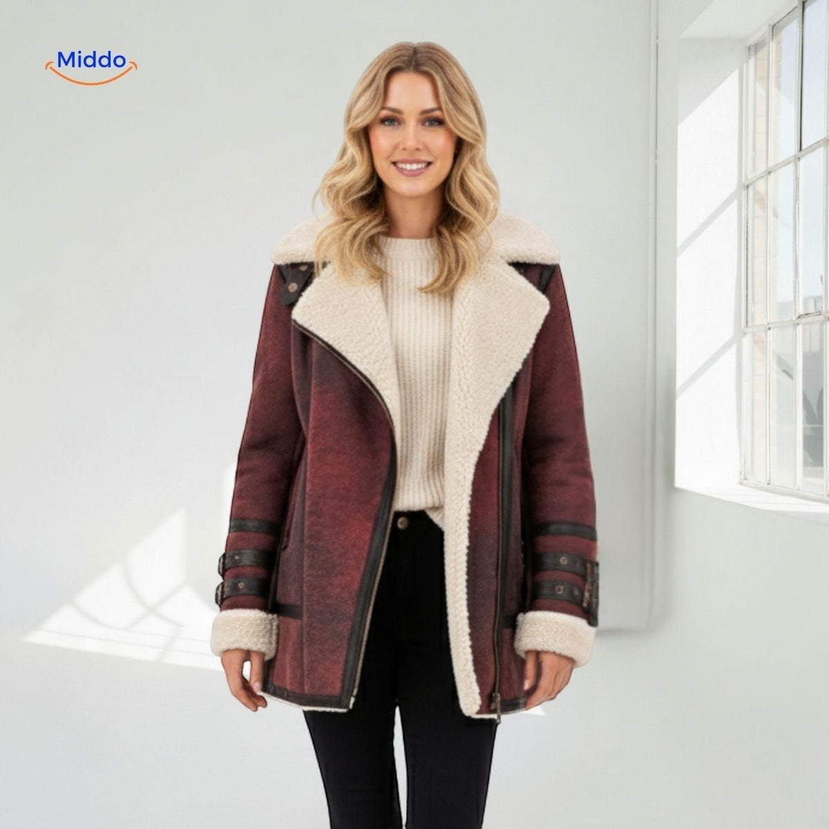 Women's Faux Suede Long Coat with Plush Faux Fur Lining – Windproof Full-Length Winter Jacket