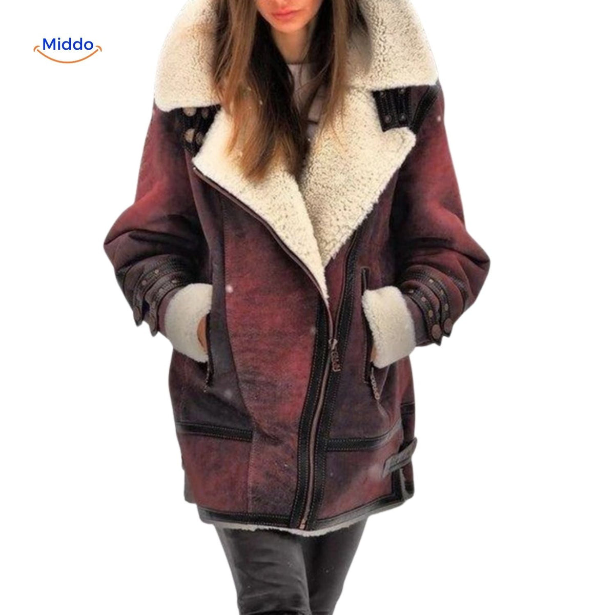 Women's Faux Suede Long Coat with Plush Faux Fur Lining – Windproof Full-Length Winter Jacket