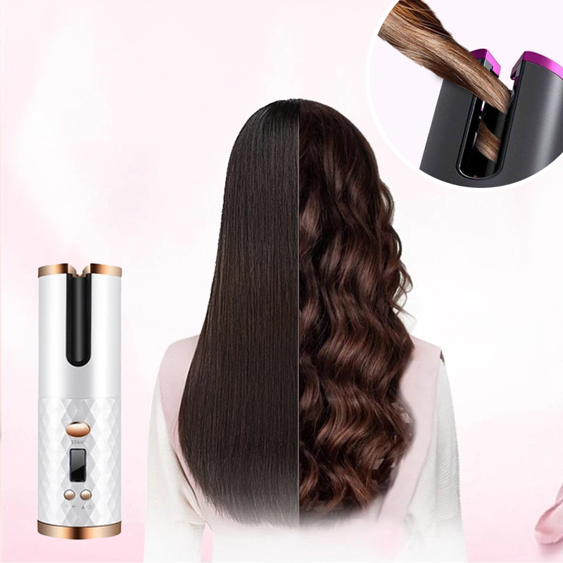 Cordless Automatic Hair Curler with Ceramic Barrel & 6 Heat Settings for Travel Styling