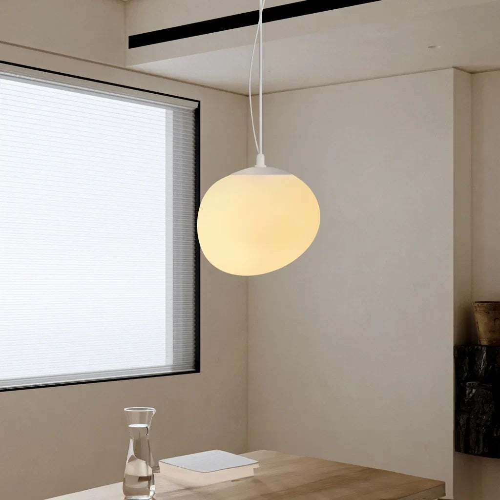Frosted Glass Overhead Light Fixture Oval Shape White for Kitchen Island Dining Table Bedroom Ceiling Suspended Adjustable Heights Four Size | Thomler