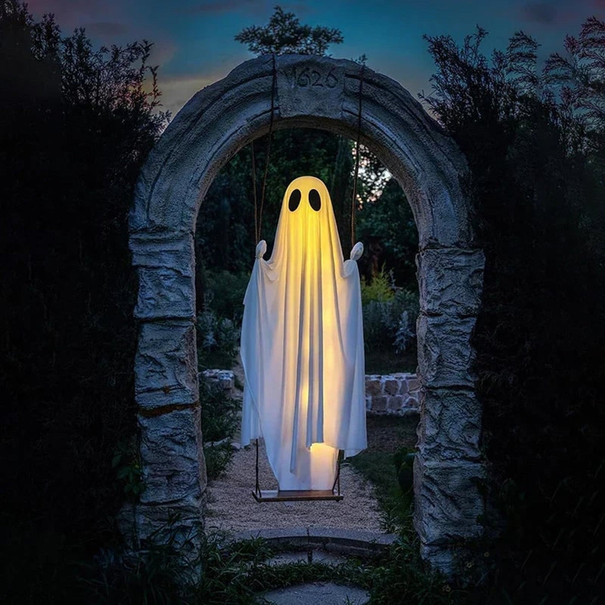 Decoración de Halloween: fantasma colgante con luces LED integradas, ideal para interiores y exteriores