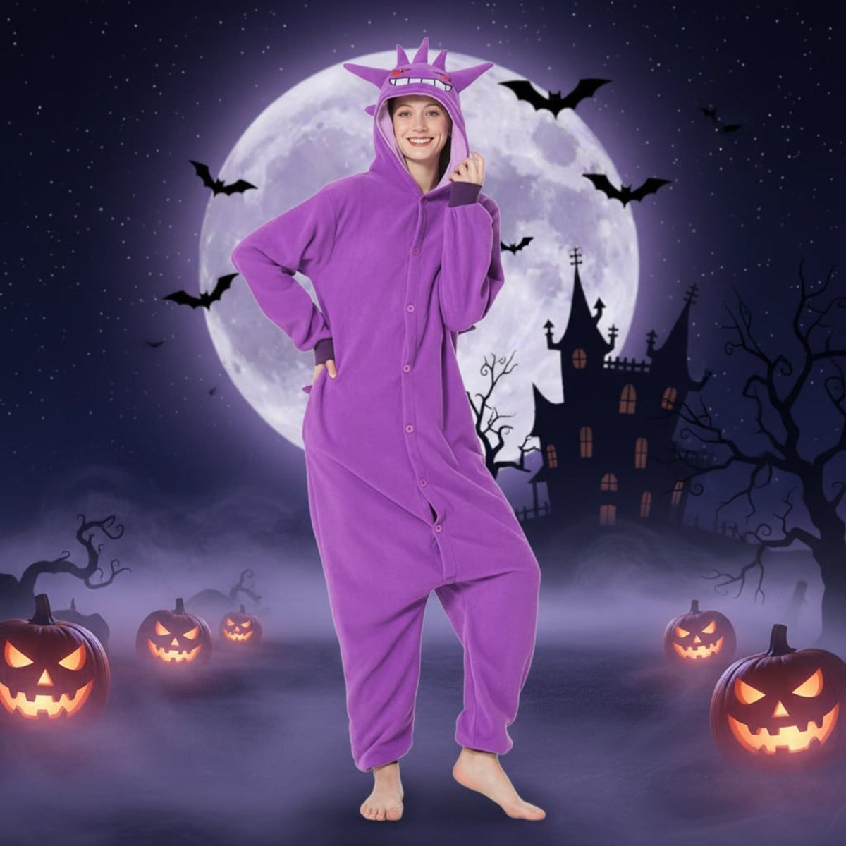Kids' Halloween Onesie Pajamas With Playful Character Hood And Cozy Fleece For Christmas