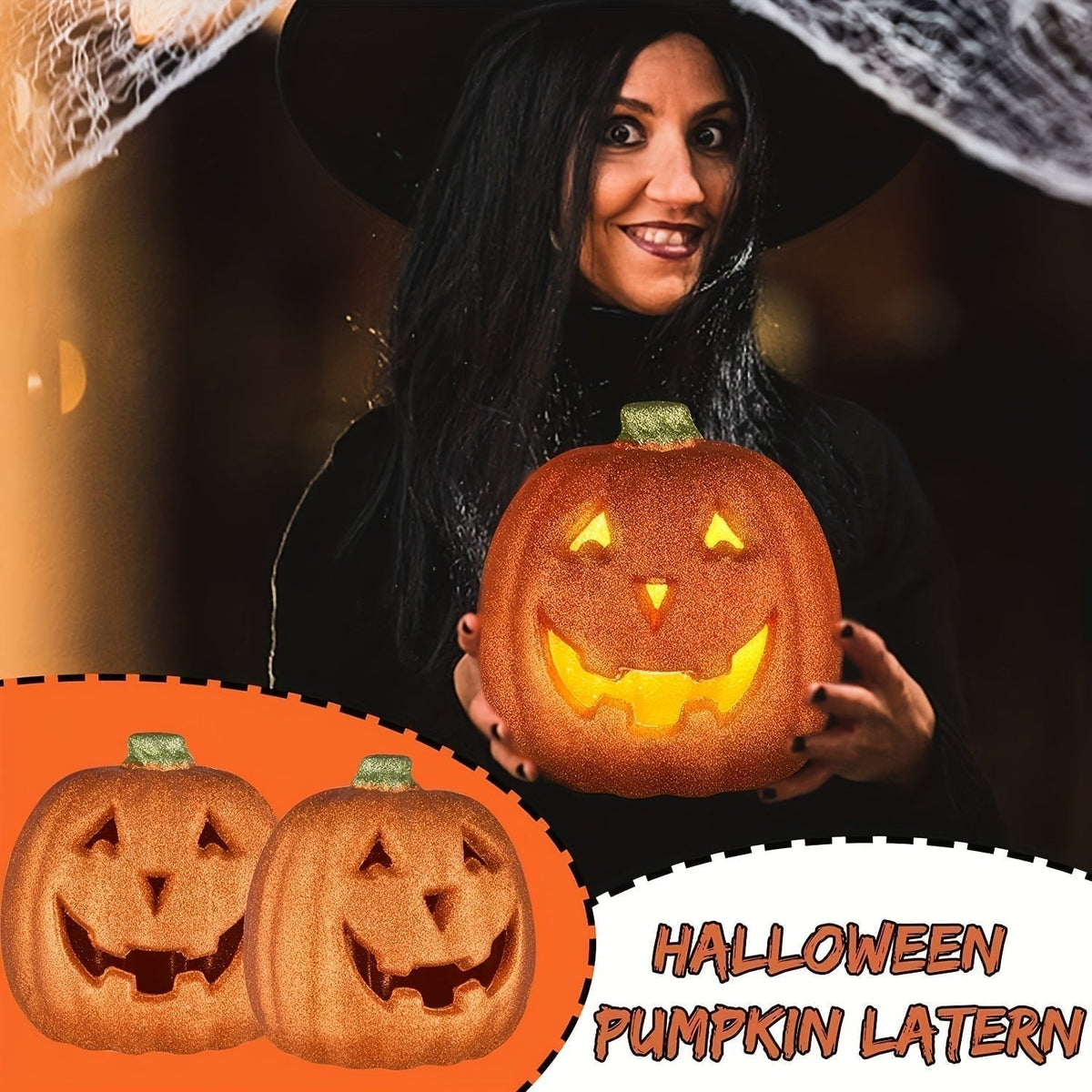 Decoración de Jack O'Lantern de calabaza de Halloween con luz a pilas