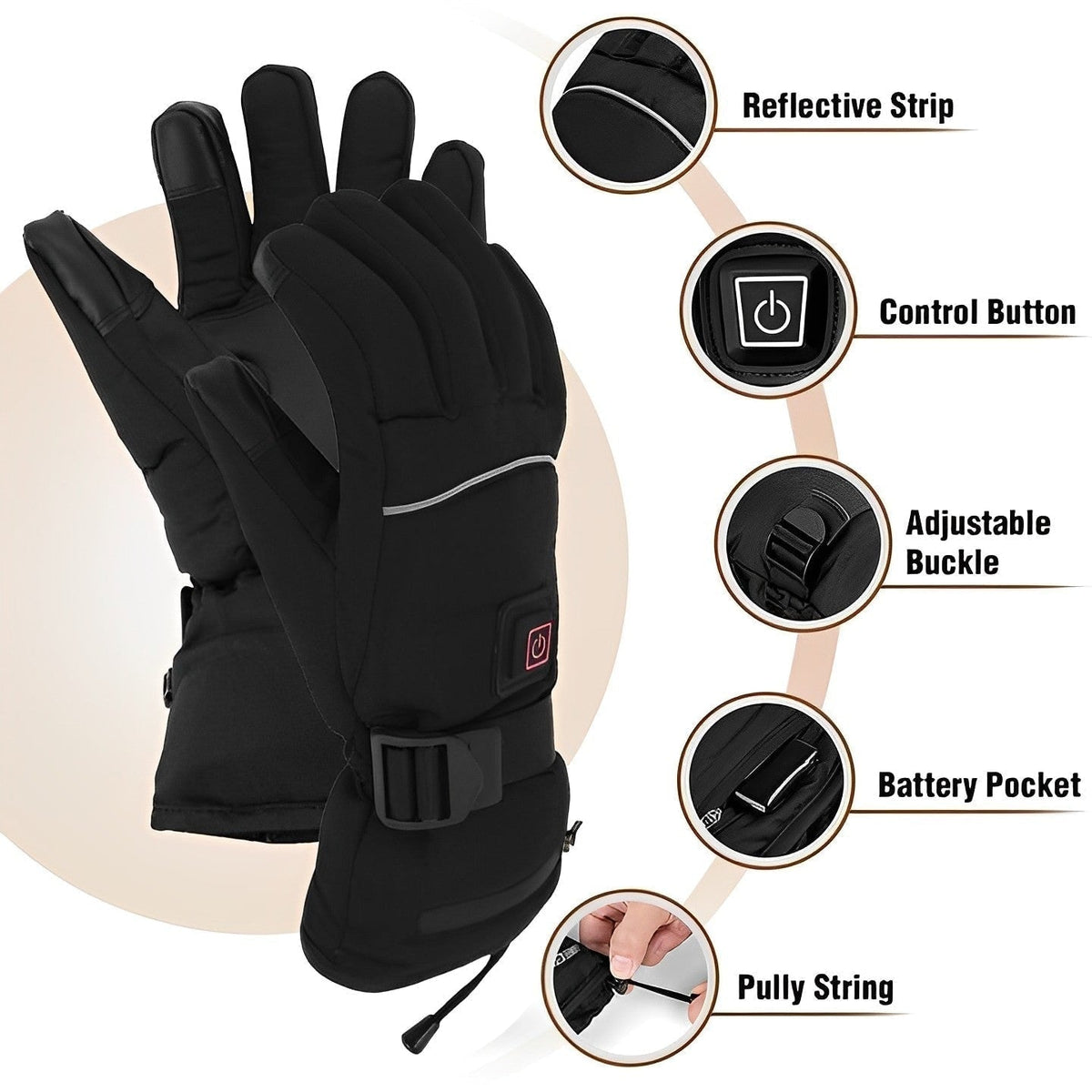Battery-Powered Heated Gloves with 8-Hour Runtime & Waterproof Touchscreen Fingertips for Outdoor Work & Skiing