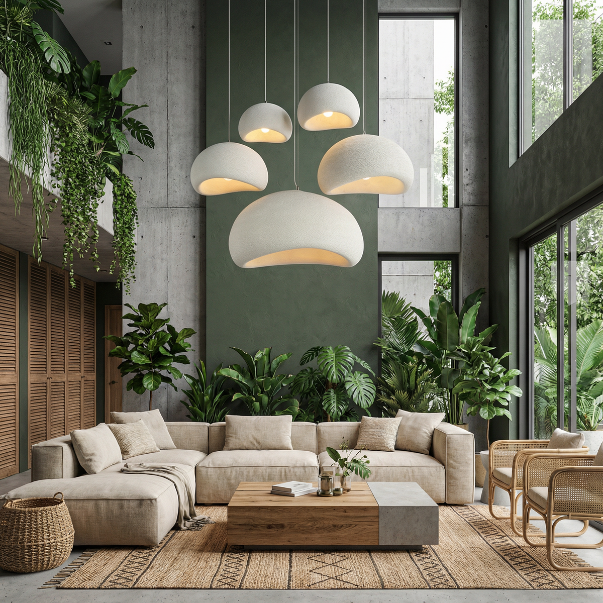 Ceiling Pendant Light Fixture Minimalist Japanese Design HDPE Glass Iron Hardwired for Dining Room Kitchen Island Living Room Bedroom Modern | Thomler