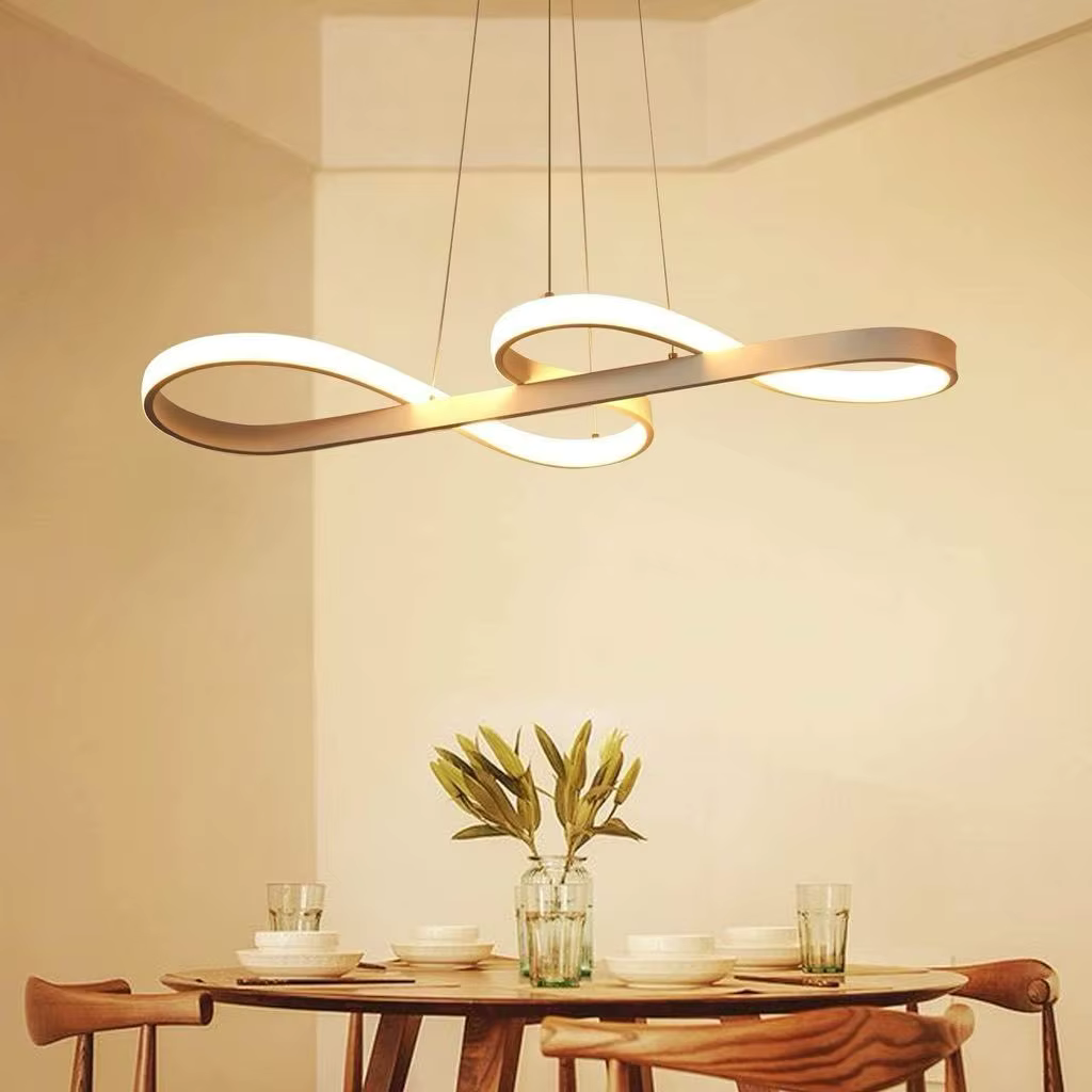 Modern Circle Hanging Fixture with Remote Dimming for Dining Room & Kitchen Island Adjustable Height 47 in Black White Gold Finish Contempor | Thomler