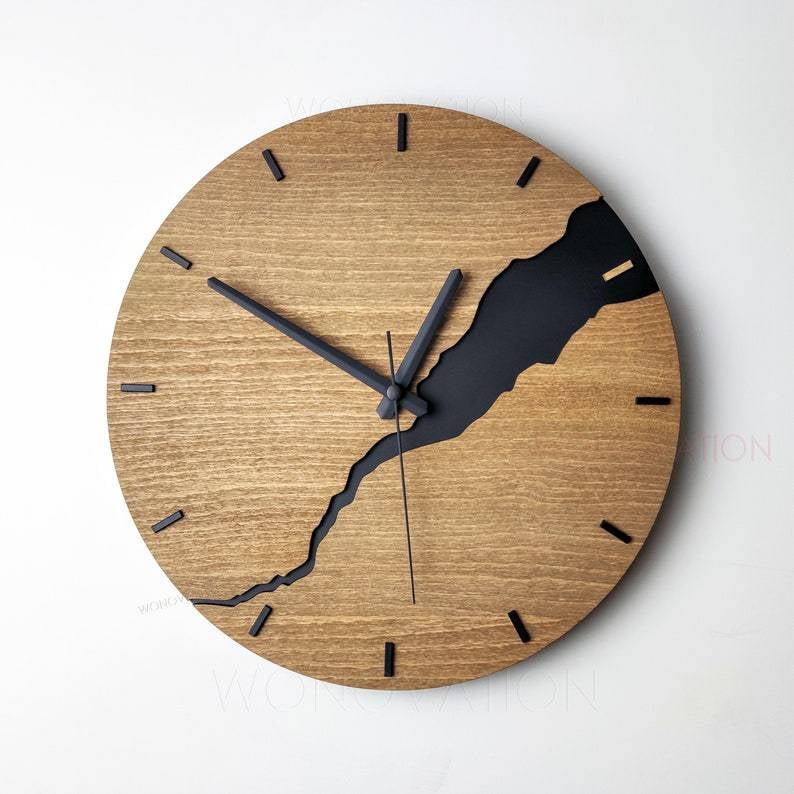Wooden Wall Clock Natural Minimalist Design for Living Room Bedroom Kitchen Office Home Decor Rustic Modern Timepiece | Thomler