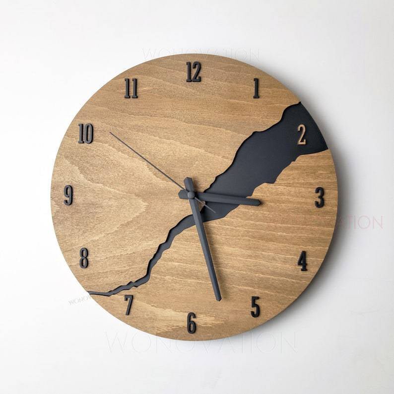 Wooden Wall Clock Natural Minimalist Design for Living Room Bedroom Kitchen Office Home Decor Rustic Modern Timepiece | Thomler