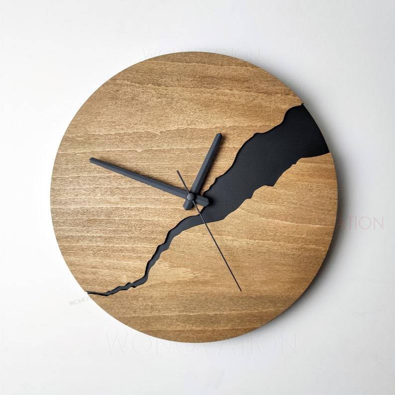 Wooden Wall Clock Natural Minimalist Design for Living Room Bedroom Kitchen Office Home Decor Rustic Modern Timepiece | Thomler