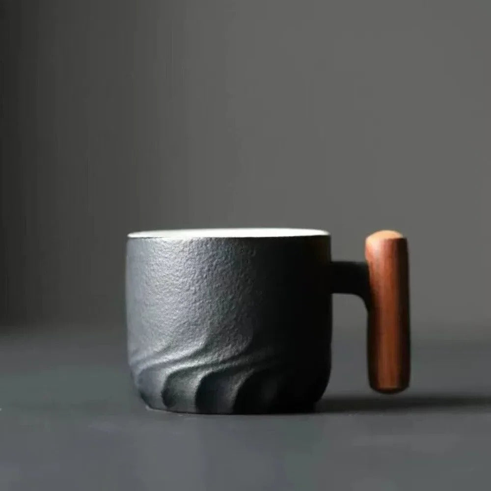 Taza de espresso de cerámica con asa de madera, capacidad de 80 ml