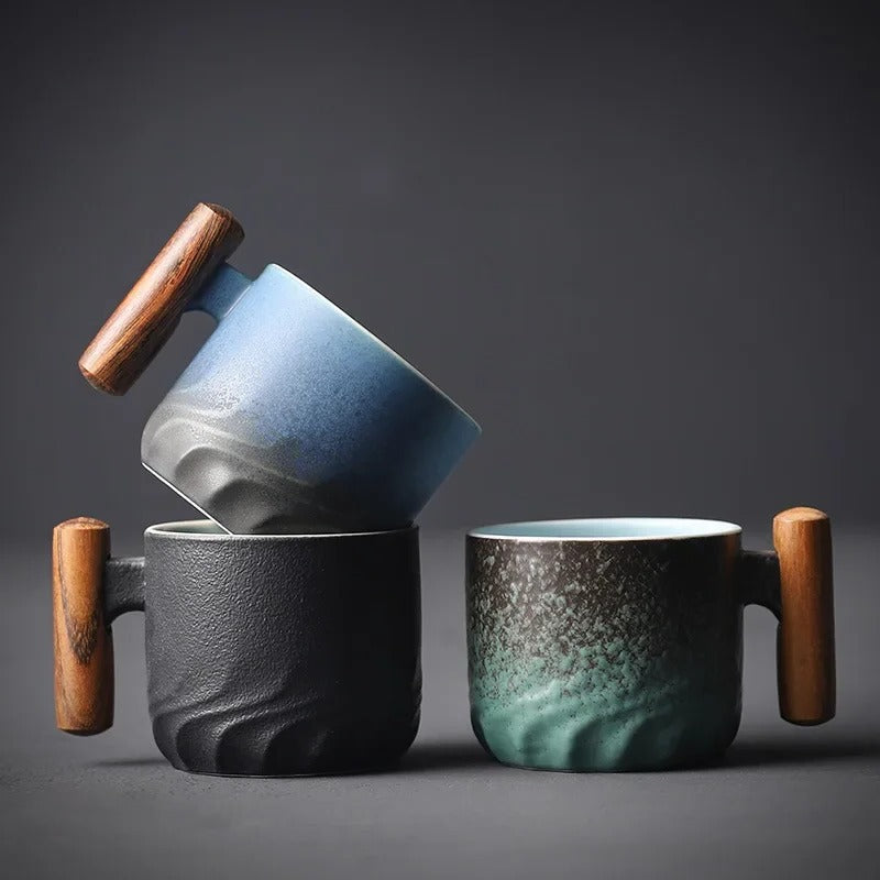 Taza de espresso de cerámica con asa de madera, capacidad de 80 ml