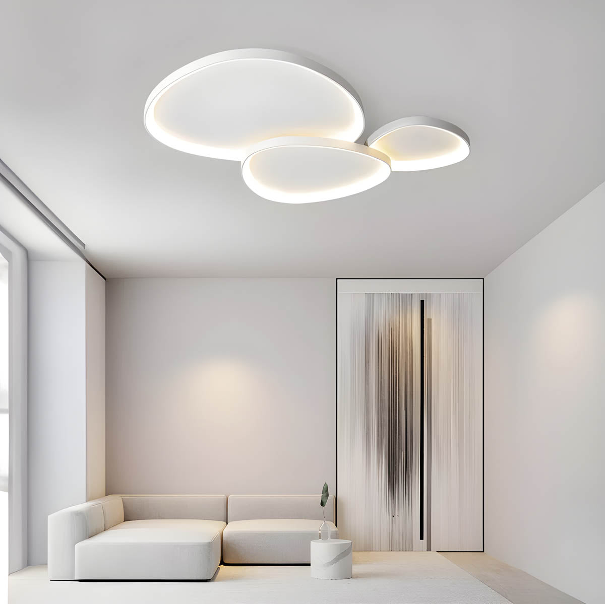 LED Flush Mount Light Fixture 35 in Iron Wave Design Dimmable for Bedroom Living Room Dining Hall Black White Modern Semi-Flush Ceiling Ligh | Thomler