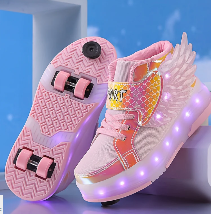 LED-Rollschuh-Sneaker mit Flügeln, USB-wiederaufladbar, für Mädchen, Kinder, Jugendliche und Jungen, Outdoor-Sportschuhe mit Rollen