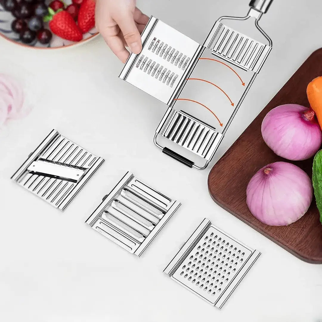Rallador de verduras manual de acero inoxidable, juego de 4 piezas para cocina, para queso, zanahorias, patatas y calabacines, herramienta de preparación para cocina en casa | Thomler