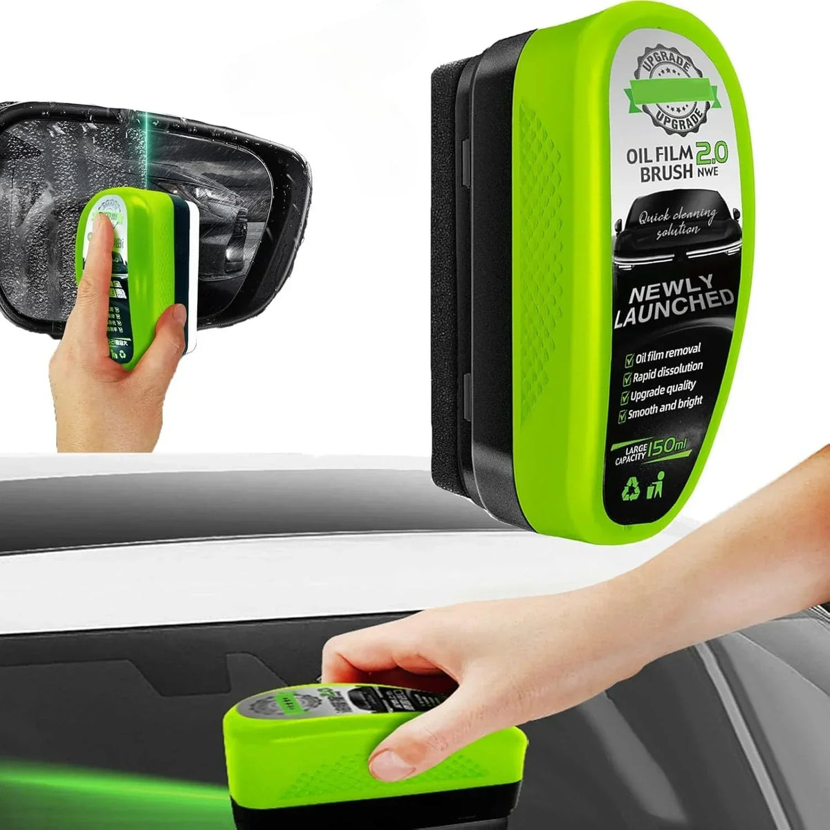 Cepillo eliminador de película de aceite para parabrisas con revestimiento hidrofóbico para automóviles: limpia vidrios, espejos y ventanas rápidamente