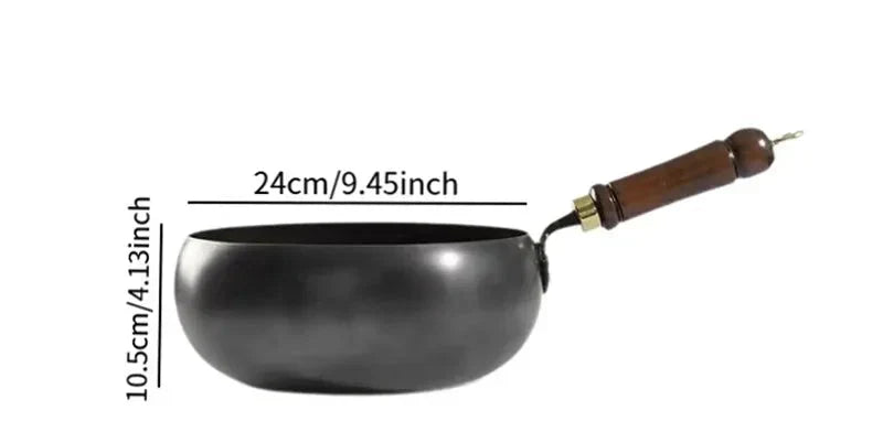 12-Inch Cast-Iron Round-Bottom Skillet with Wood Handle and Lid for Induction Gas Electric Stovetops | Thomler