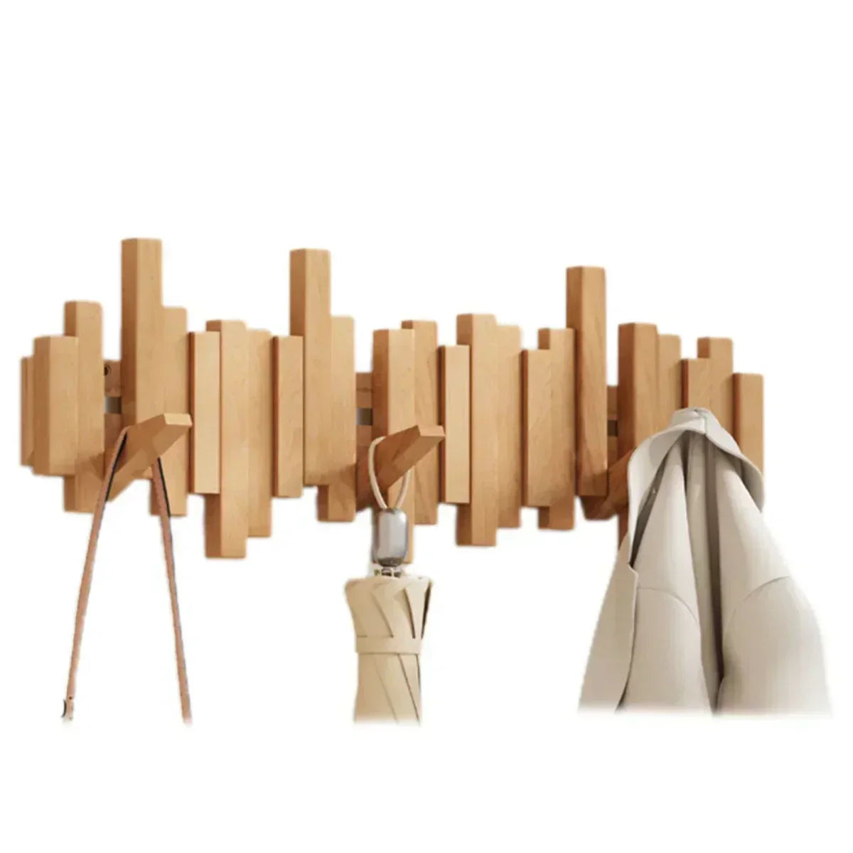 Houten kapstok met haken 60 cm Scandinavische wandgemonteerde opberger voor hal slaapkamer gang tassen sjaals sleutels natuurlijke afwerking | Thomler