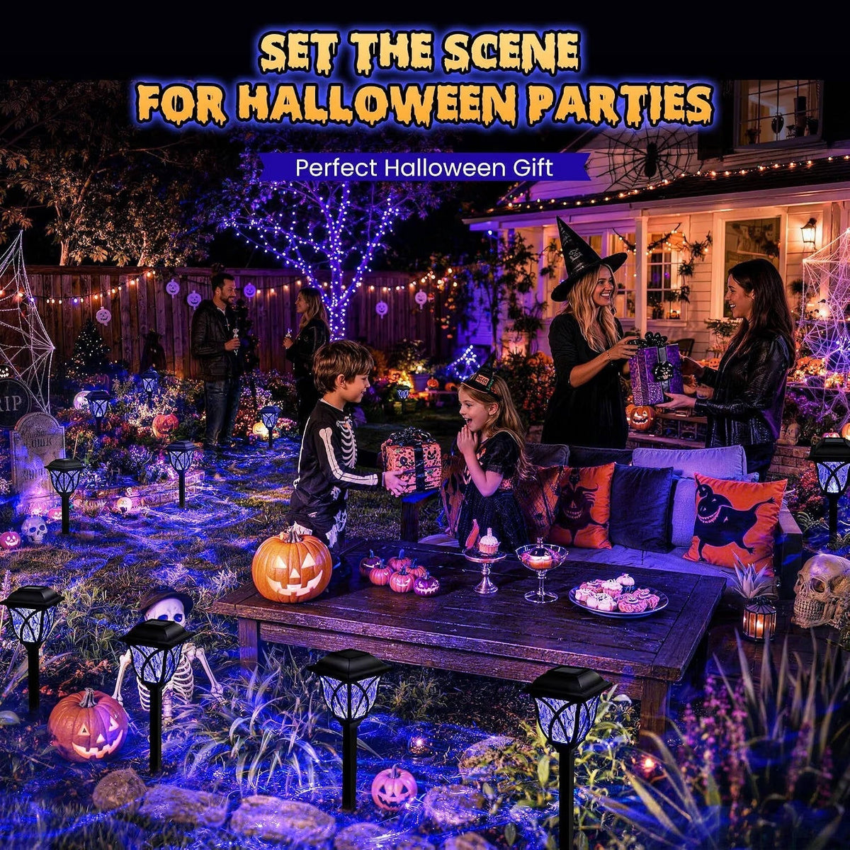 Luces solares de Halloween, luces de camino para exteriores para decoración de patios, jardines y fiestas de Halloween