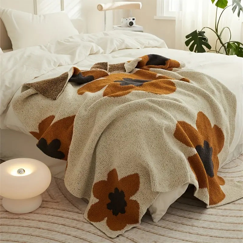Chunky Knit Floral Throw Blanket – Cozy Layer for Sofa & Bed