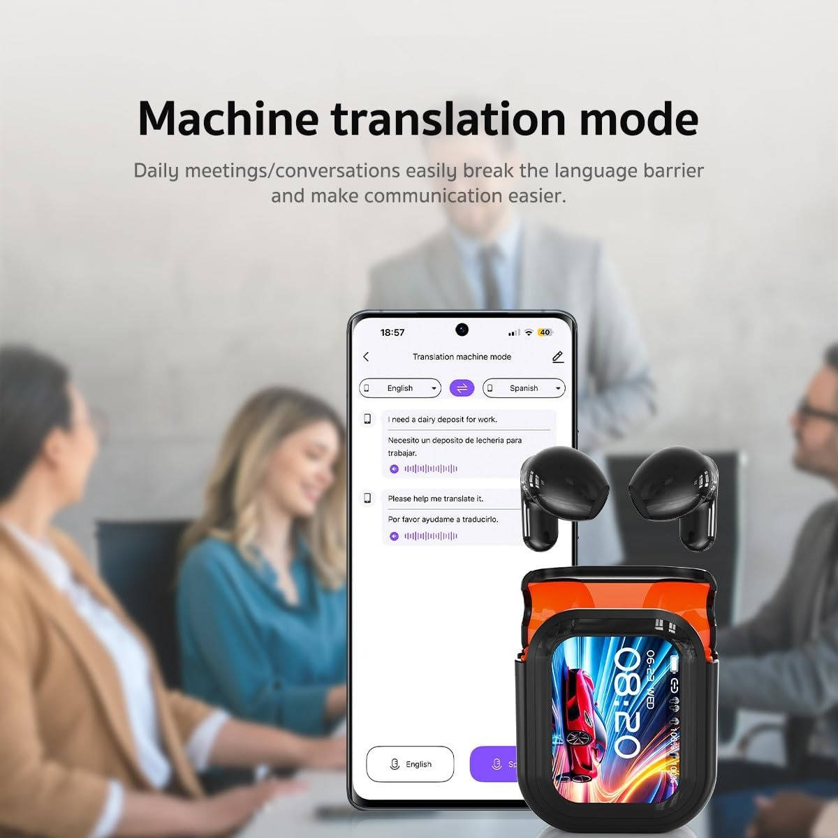 Auriculares de traducción por IA, traductor de idiomas en tiempo real, auriculares inalámbricos Bluetooth inteligentes para viajes y comunicación multilingüe