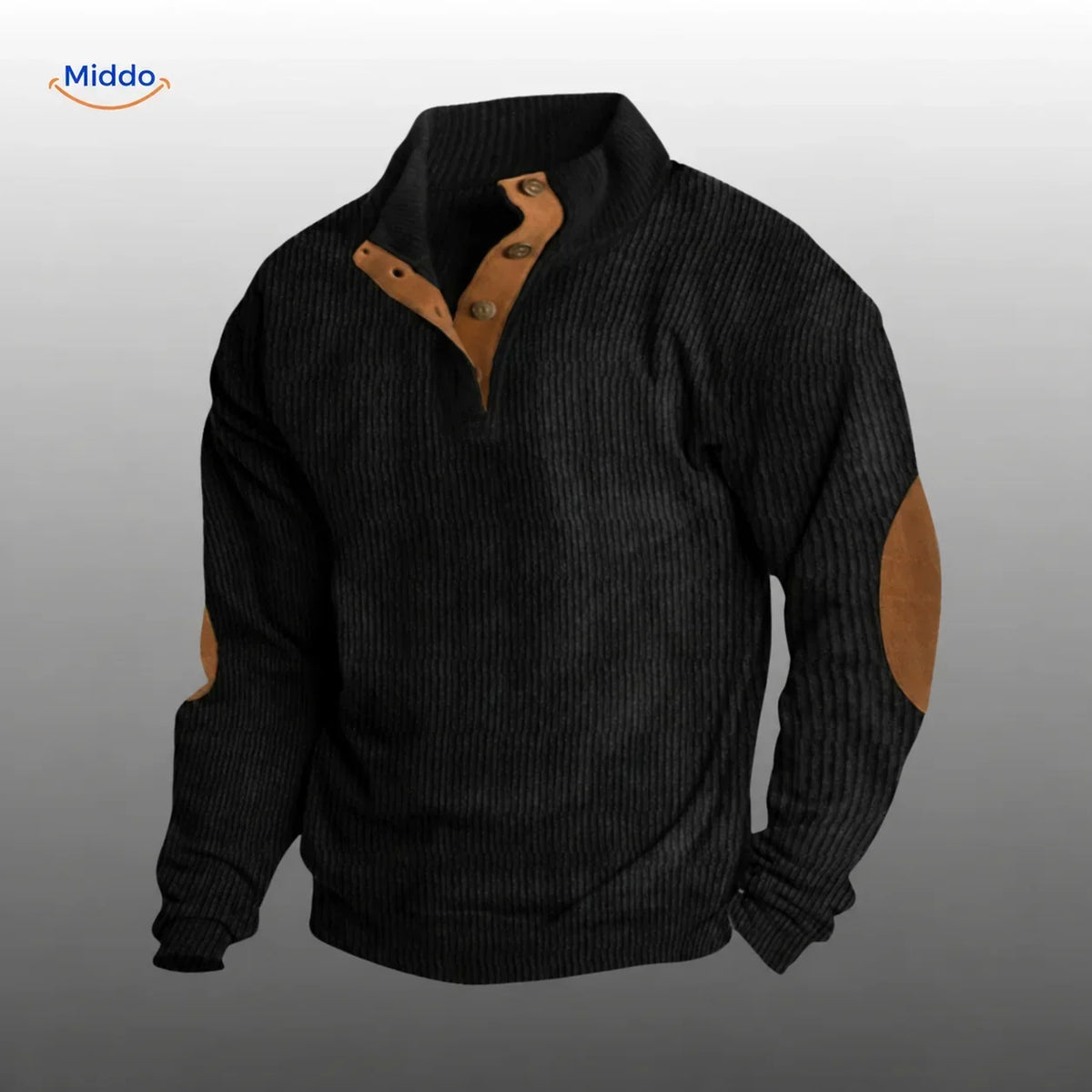 Cárdigan abotonado de canalé con coderas: suéter de capas para hombre para otoño e invierno