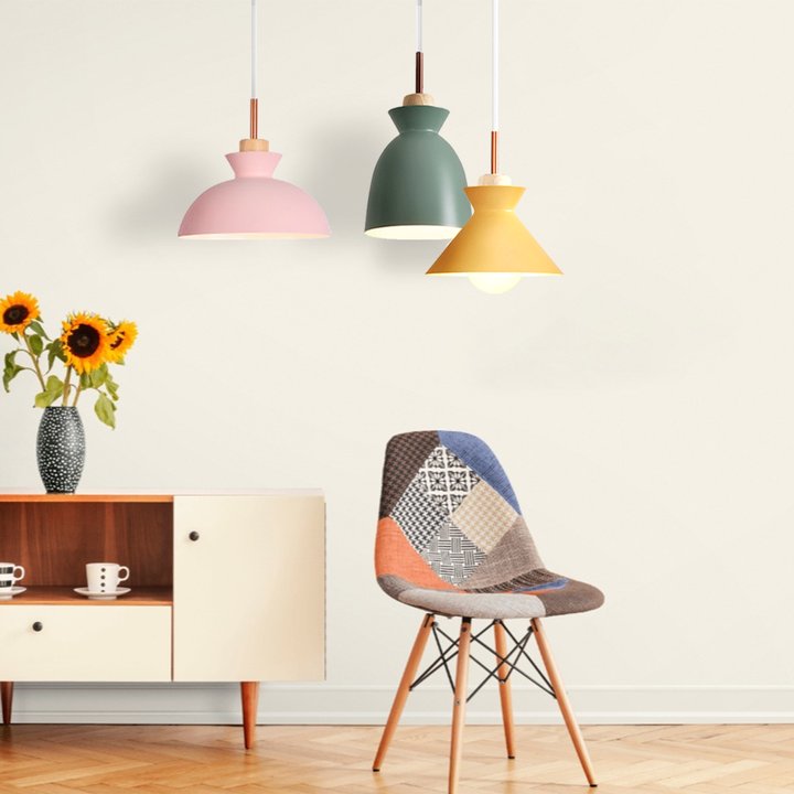 Lámpara colgante de madera de 11 pulgadas con casquillo E27, lámpara de techo nórdica moderna para dormitorio, sala de estar, comedor, isla de cocina, vestíbulo y pasillo | Thomler