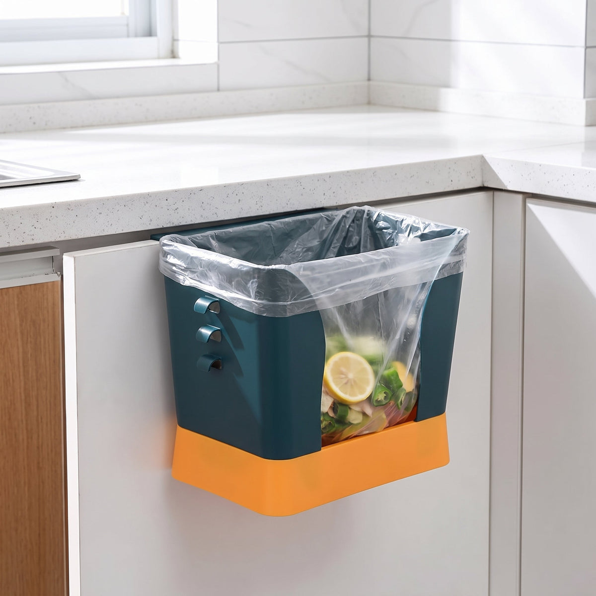 Soporte para basura de cocina con práctico soporte para bote de basura para una fácil eliminación de residuos
