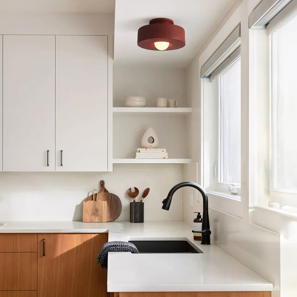 Resin Pendant Light 12 in Diameter LED Fixture Black Red Green Overhead Lighting Kitchen Dining Room Hallway Decor Minimalist Hanging Lamp | Thomler