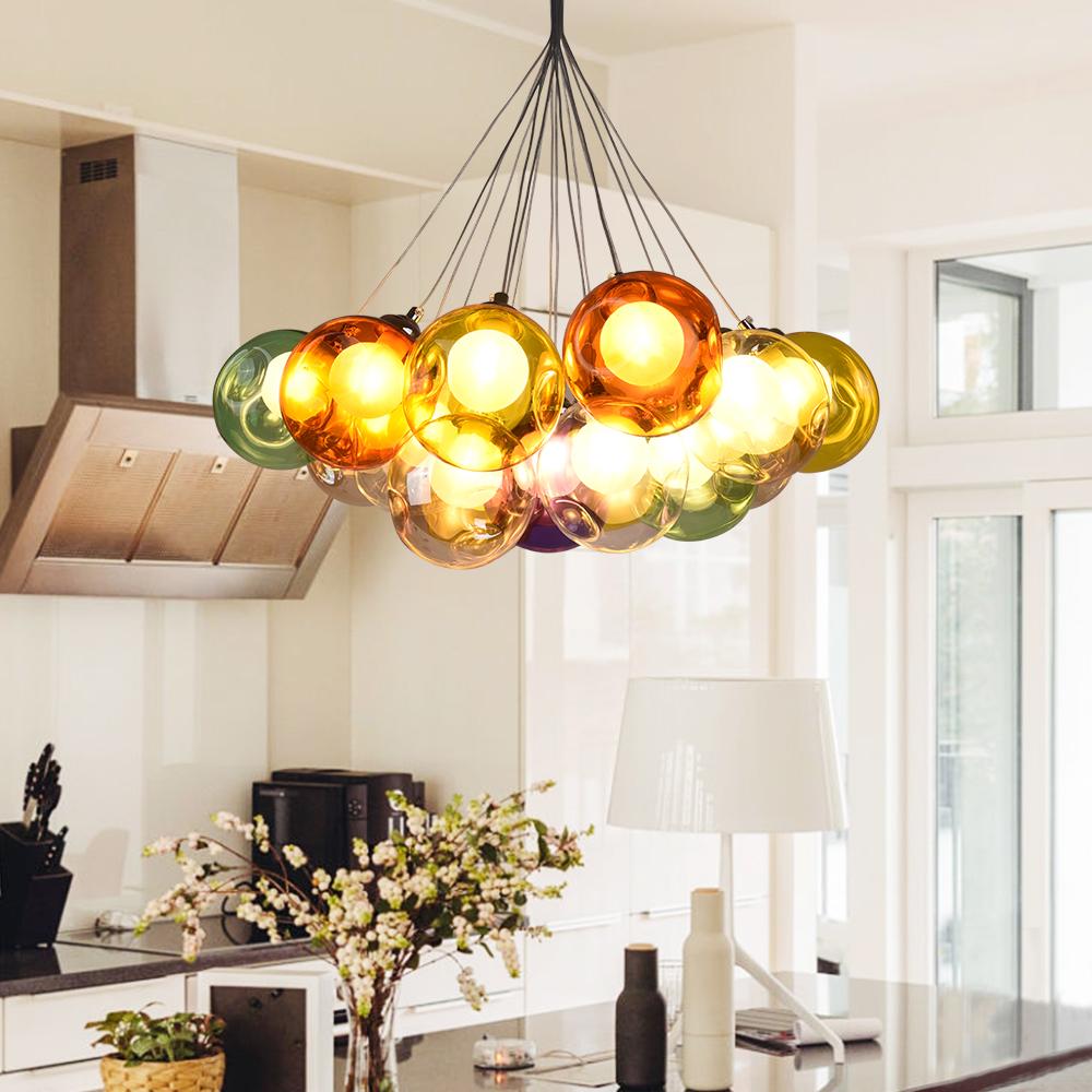 Multicolor Glass Globe Chandelier 20 Inch Cluster Adjustable Height Ceiling Light for Kitchen Dining Room Living Room Statement Lighting Fix | Thomler