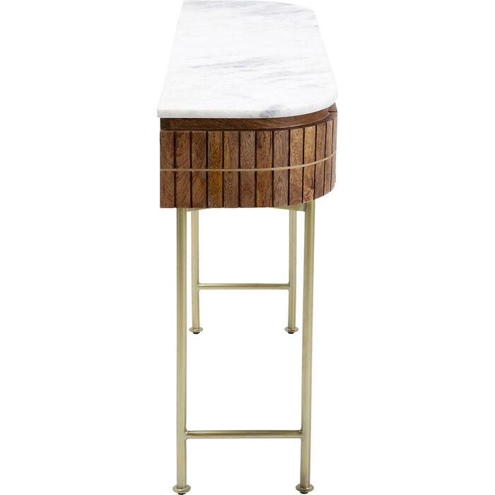 Entryway Table with Marble Top 39 in Natural Mango Wood Gold Metal Base 2 Drawers for Foyer Living Room Bedroom Storage Hallway Furniture | Thomler