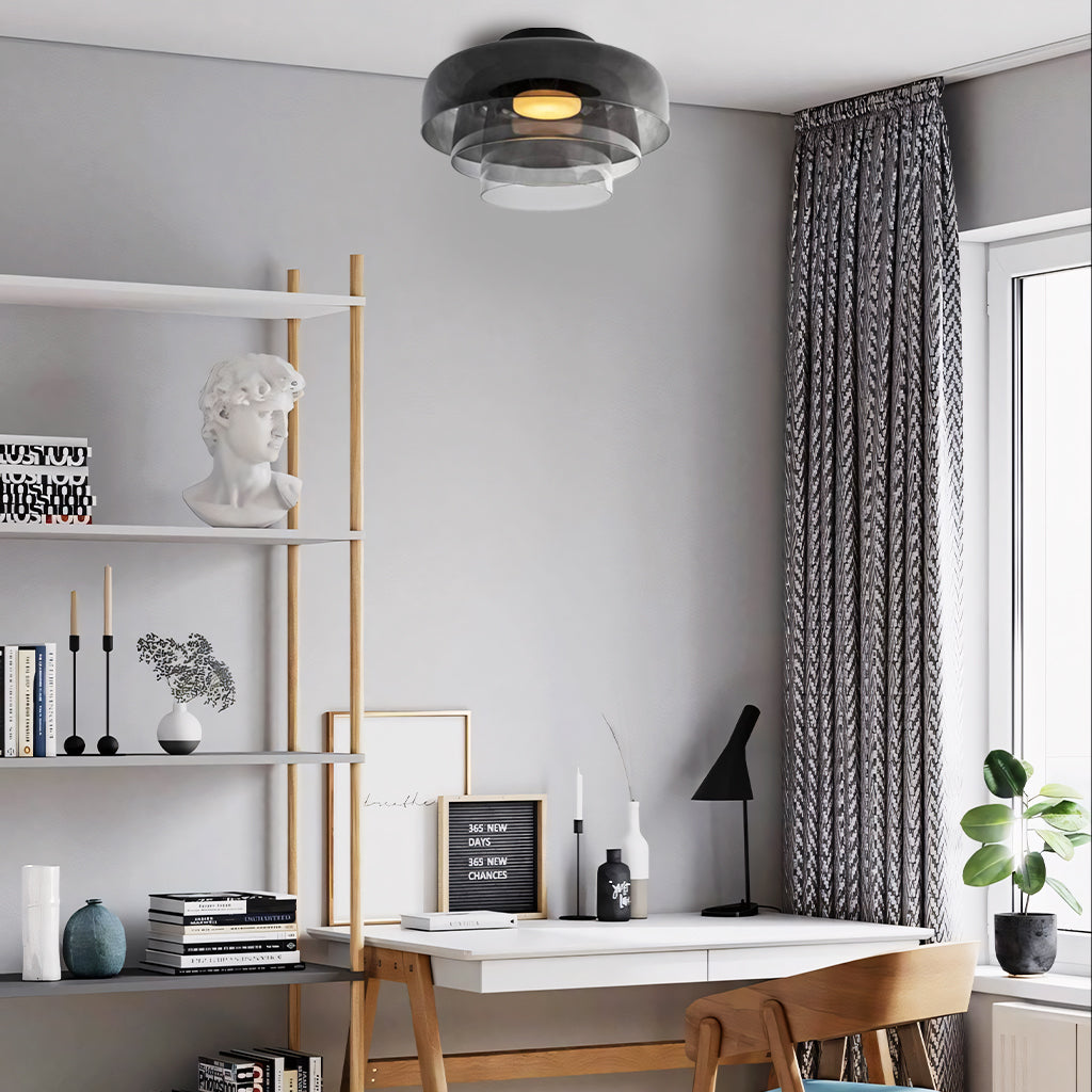 Tiered Glass Overhead Fixture 16.5 in Diameter Contemporary Room Illumination Gray Amber Green Finishes LED Flush Mount for Bedroom Dining K | Thomler