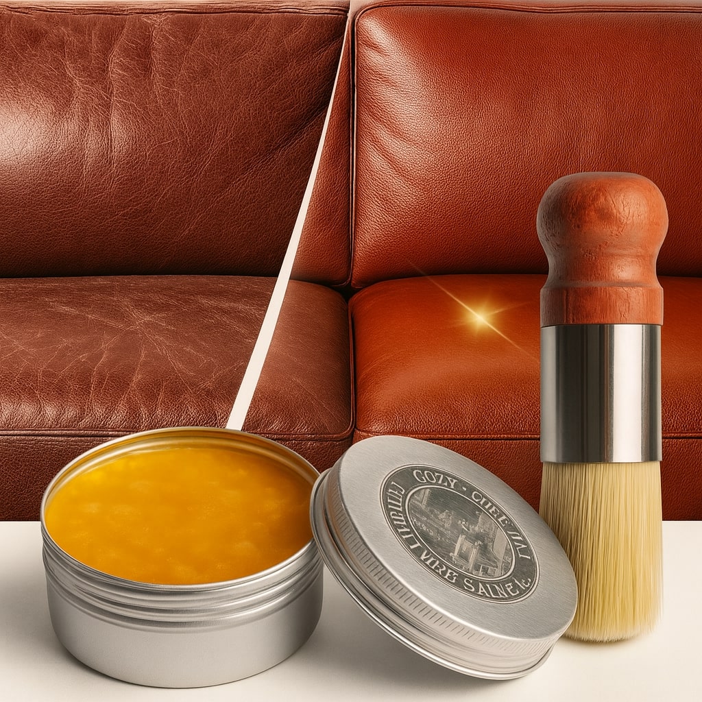 Natural Wax Leather Conditioner Balm with Wooden Applicator Brush for Furniture Upholstery Car Seats Jackets Bags Restores Shine Softens Hid | Thomler