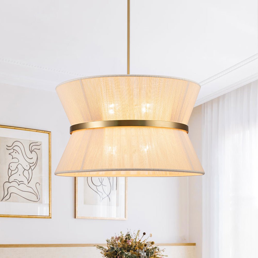 Woven Cotton Rope Drum Chandelier with Adjustable Height – 24 in Brushed Brass Fixture for Kitchen Island, Dining Table & Modern Farmhouse I | Thomler
