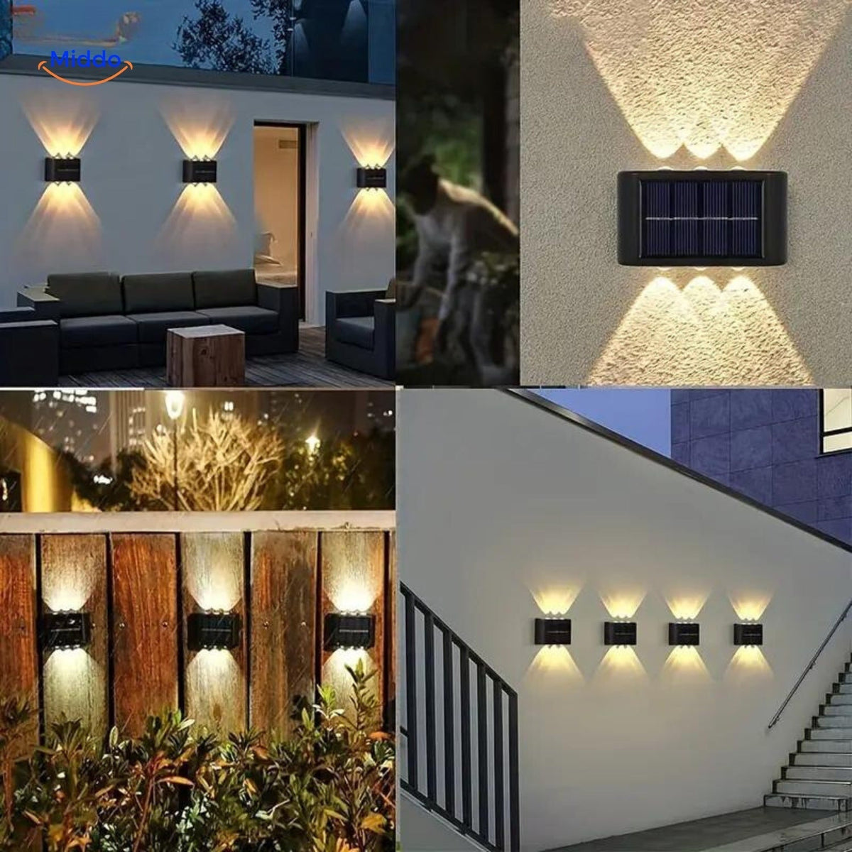 Dual-Head Solar LED Outdoor Wall Light – Weatherproof Sensor Fixture for Porch, Patio & Driveway