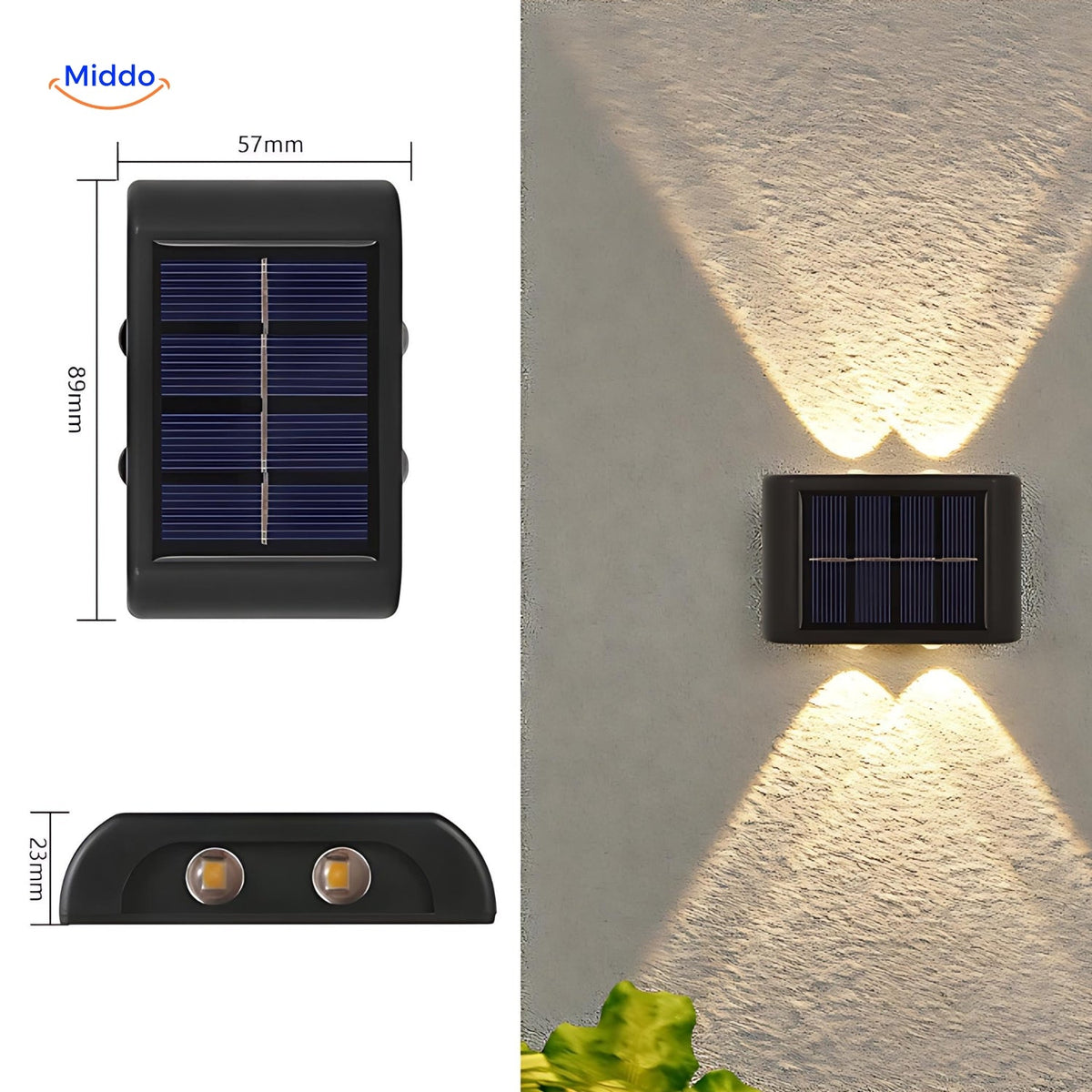 Dual-Head Solar LED Outdoor Wall Light – Weatherproof Sensor Fixture for Porch, Patio & Driveway