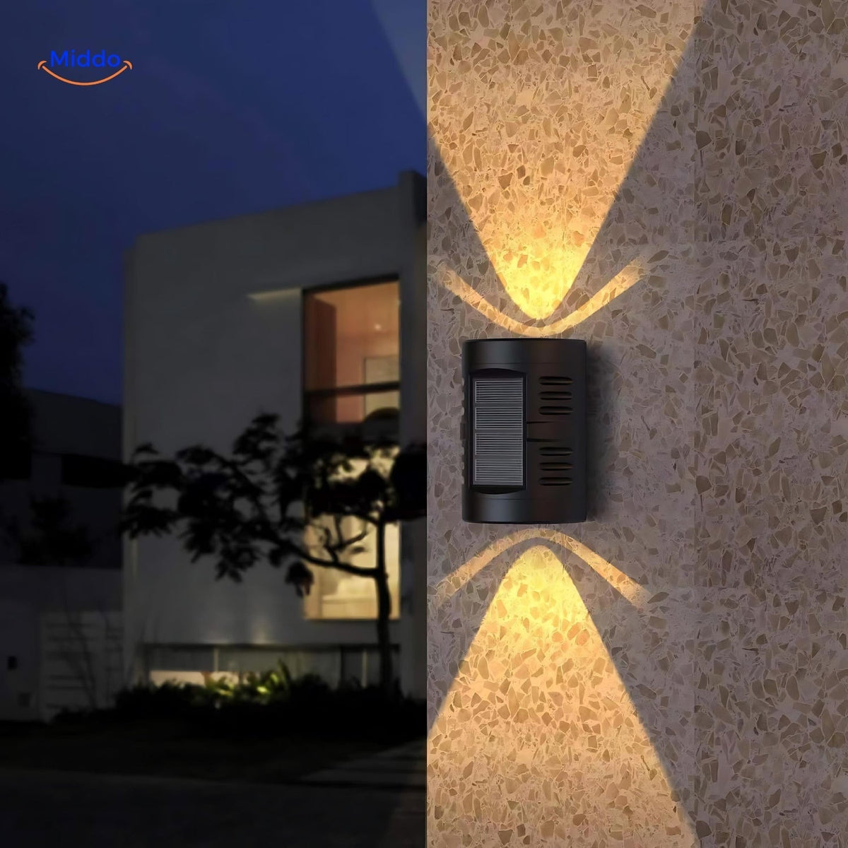 Dual-Head Solar LED Outdoor Wall Light – Weatherproof Sensor Fixture for Porch, Patio & Driveway