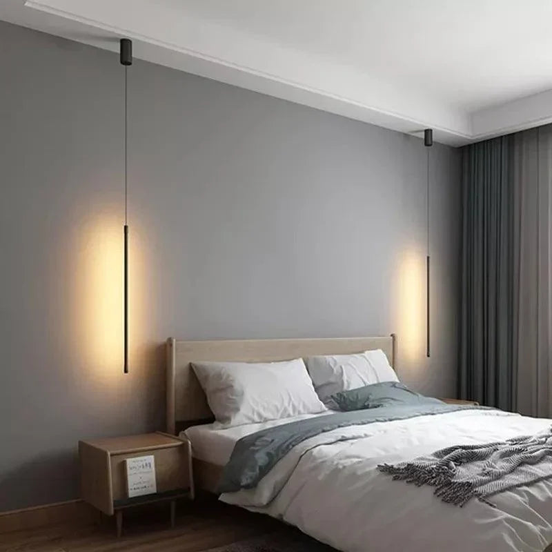 Sleek Cylinder Drop Light with Height-Adjustable Cord Black Aluminum LED Fixture for Bedrooms Nightstands Dining Tables Kitchen Islands Cont | Thomler