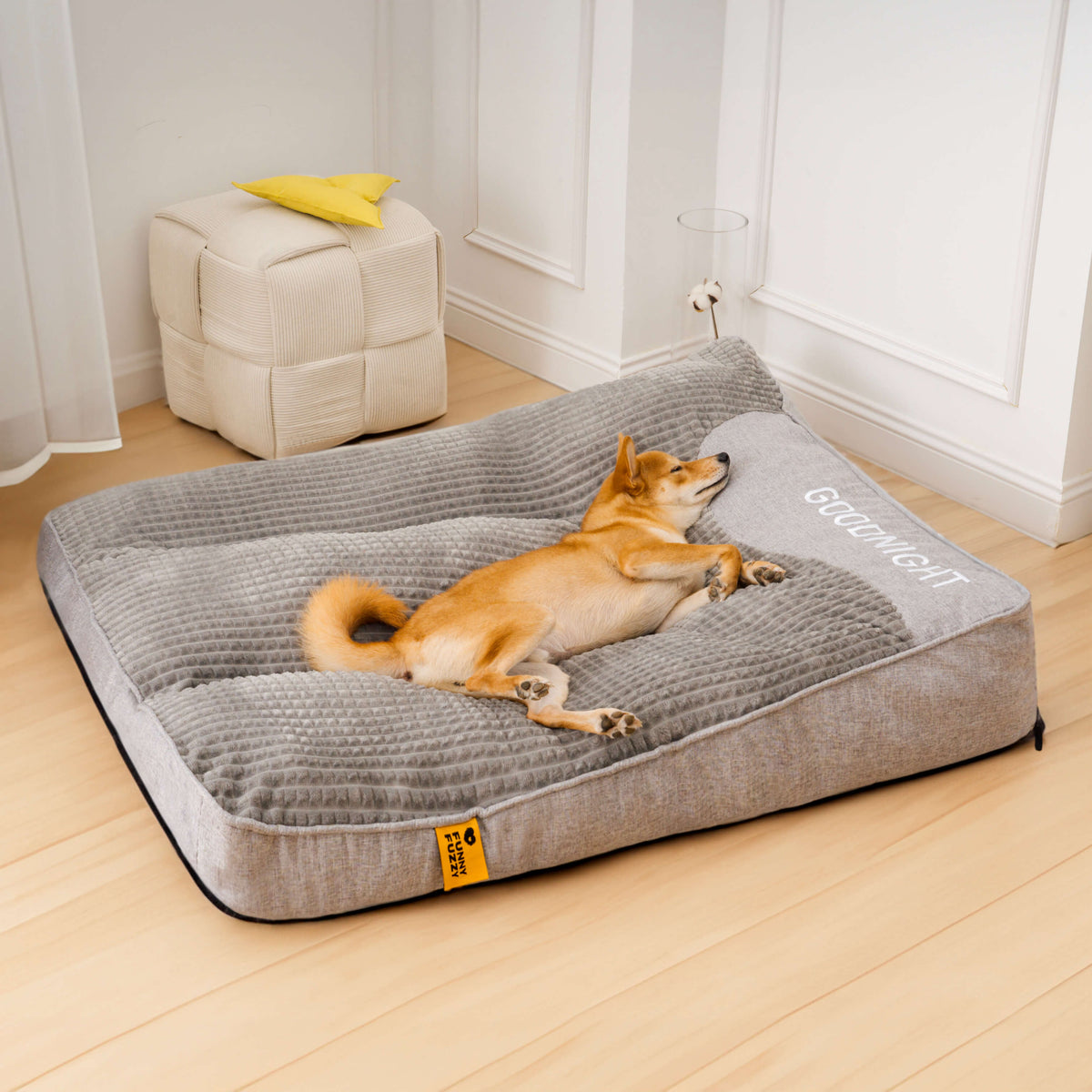 Cama de espuma viscoelástica para perros con almohada elevada para perros grandes – Cojín de apoyo articular para mascotas senior y razas grandes