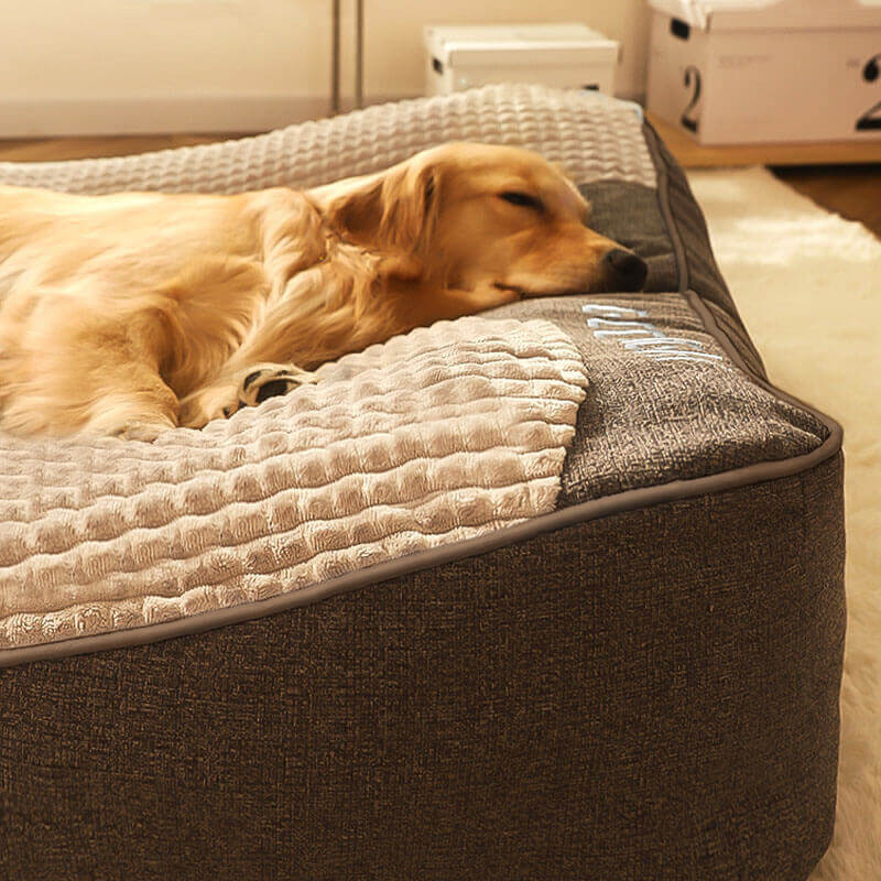 Cojín ortopédico para perros grande: cama de lujo de espuma viscoelástica para perros con reposacabezas