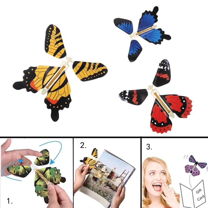 Aufzieh-Fliegender-Schmetterling-Überraschung für Grußkarten & Bücher | Originelles Spielzeuggeschenk für Hochzeiten, Partys & Geburtstage