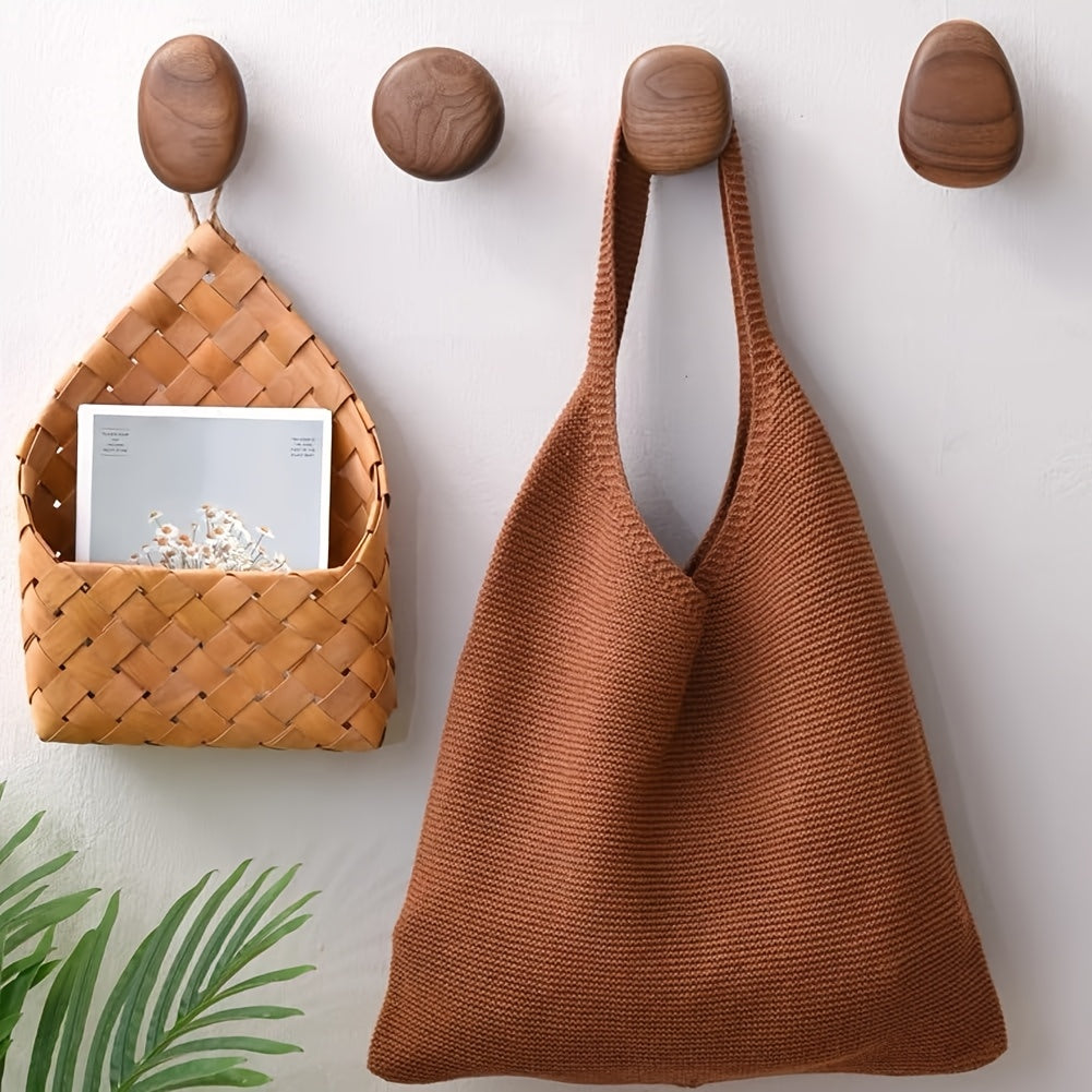 Pebble-Shaped Wooden Pegs 4-Piece Storage Organizer Set Natural Finish for Entryway Bathroom Bedroom Kitchen Minimalist Decor | Thomler