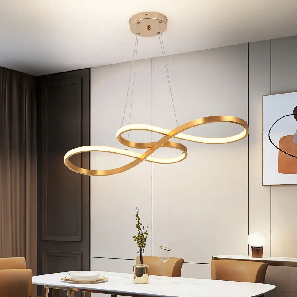 Modern Circle Hanging Fixture with Remote Dimming for Dining Room & Kitchen Island Adjustable Height 47 in Black White Gold Finish Contempor | Thomler