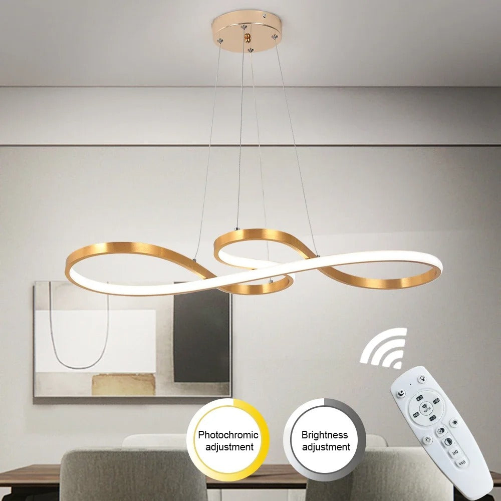 Modern Circle Hanging Fixture with Remote Dimming for Dining Room & Kitchen Island Adjustable Height 47 in Black White Gold Finish Contempor | Thomler