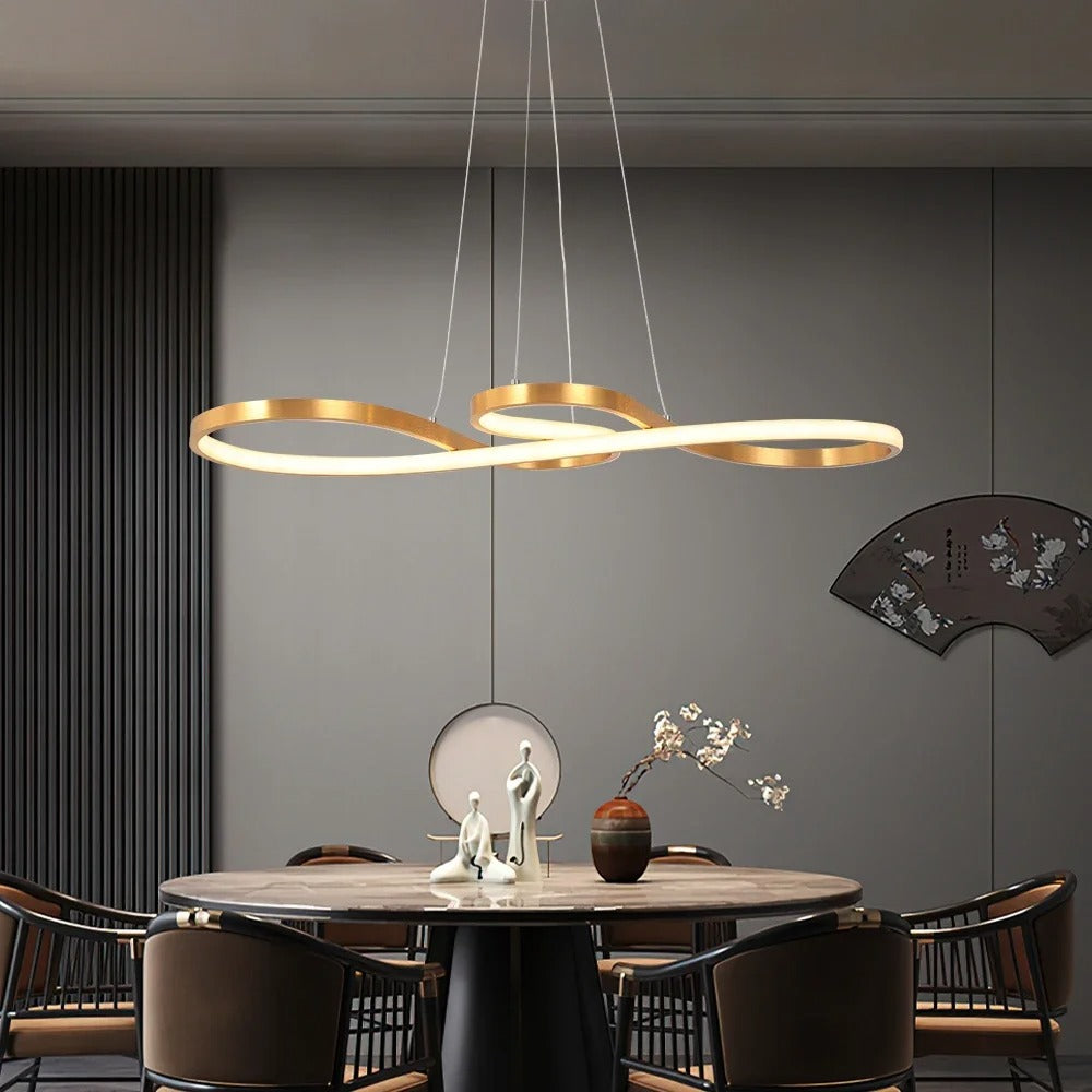 Modern Circle Hanging Fixture with Remote Dimming for Dining Room & Kitchen Island Adjustable Height 47 in Black White Gold Finish Contempor | Thomler