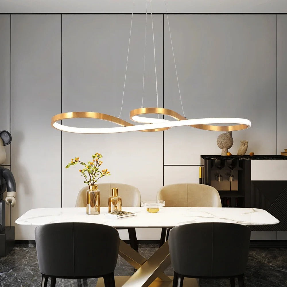 Modern Circle Hanging Fixture with Remote Dimming for Dining Room & Kitchen Island Adjustable Height 47 in Black White Gold Finish Contempor | Thomler